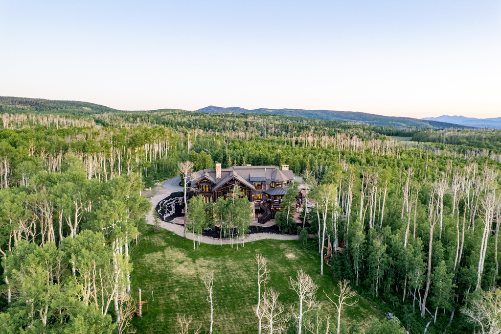 Expansive wooded property featuring a substantial residence with multiple gables and dormers