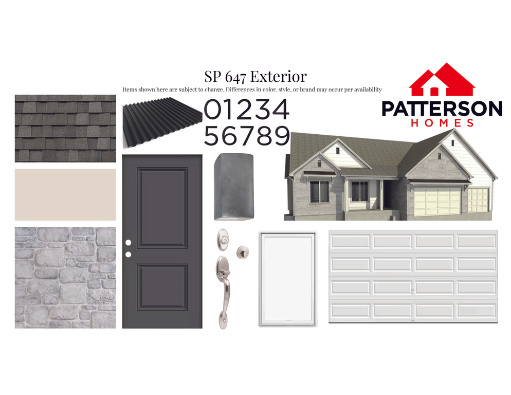 Exterior Finishes Selection. Illustrating material and color choices for the property\\\\\\\'s exterior elements