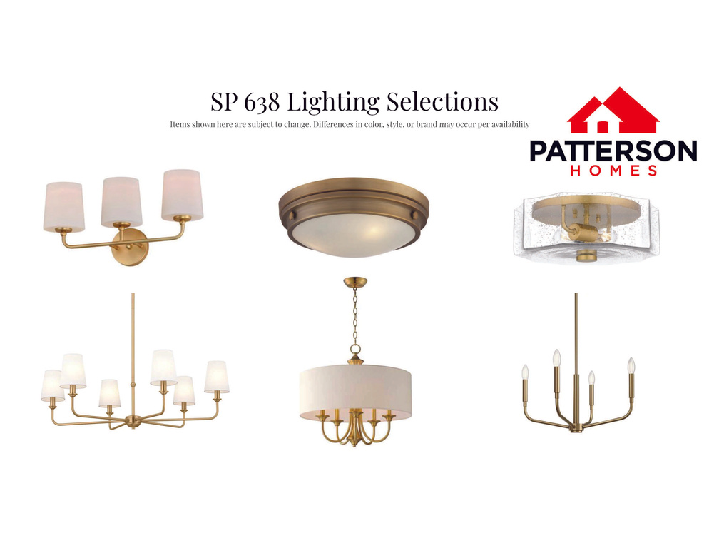 Product Specification Sheet. Displaying lighting fixture options for the property