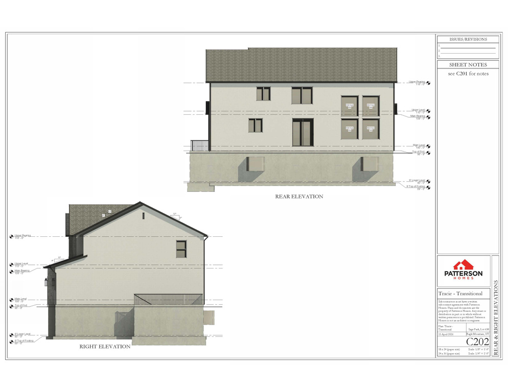 Architectural Drawing. Displaying the rear and right elevations of the property