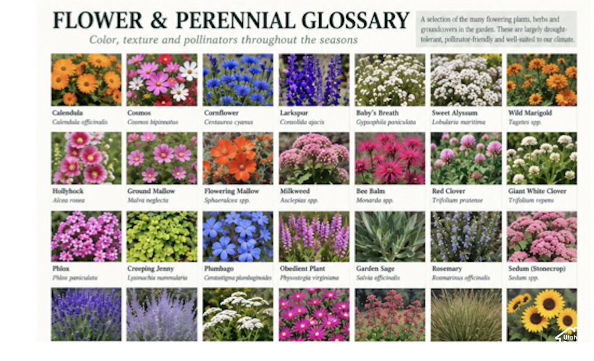 Flower & Perennial Glossary. Displaying various flowering plants and groundcovers suitable for the property\\\'s climate