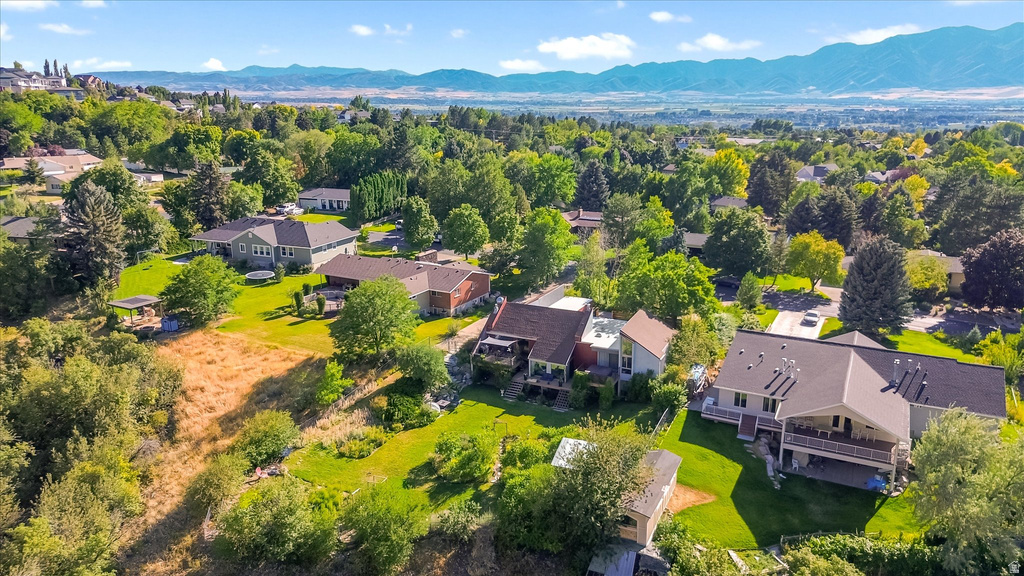 Aerial perspective showcasing multiple properties nestled among mature trees