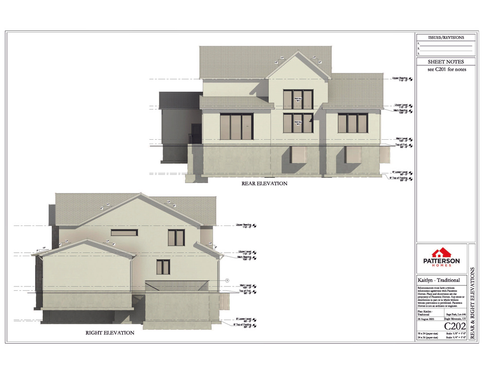 Architectural Drawing. Displaying rear and right elevations of the property