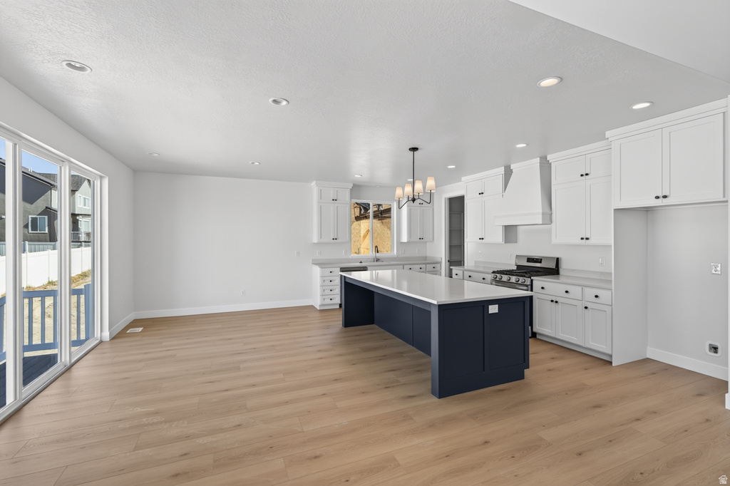 Open-concept living space featuring wood-finish flooring and recessed lighting