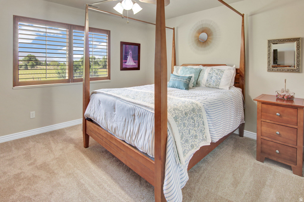 Room featuring two windows with wood-finish plantation shutters, recessed baseboards, and neutral-tone carpeting
