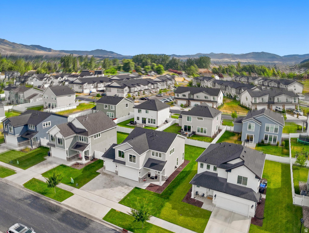 Aerial overview of a residential neighborhood with varied contemporary-style homes