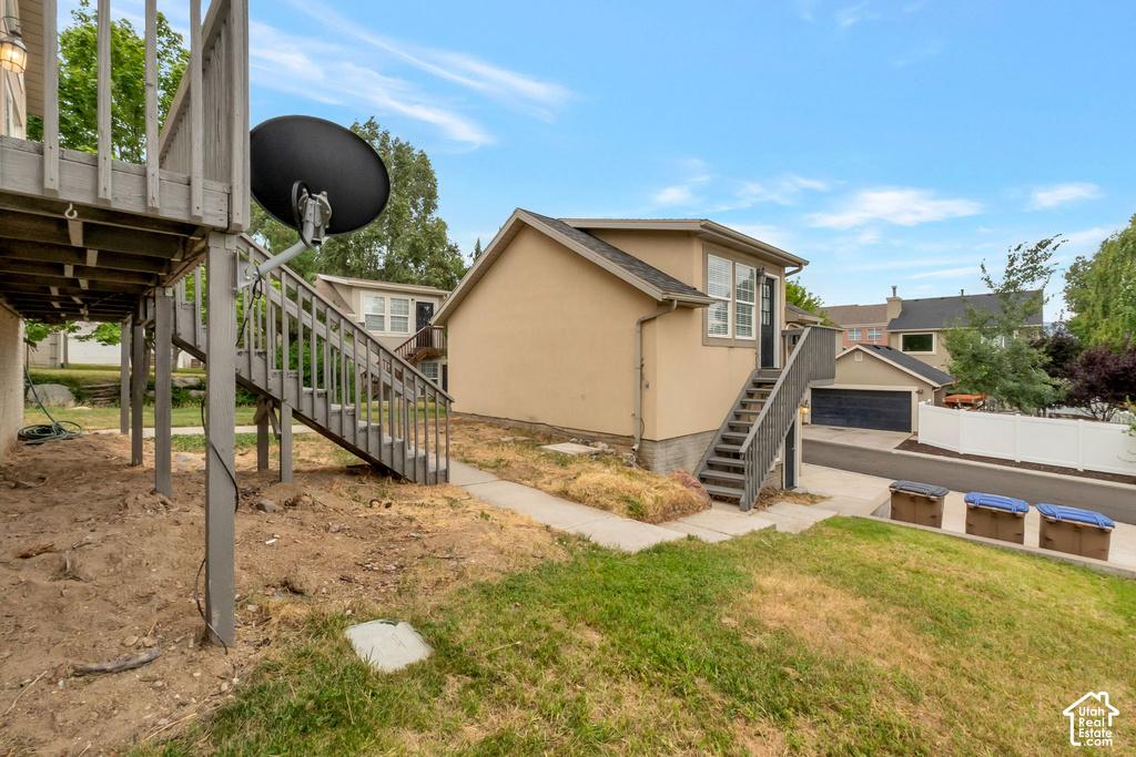 Exterior stairway providing access to an upper-level entrance