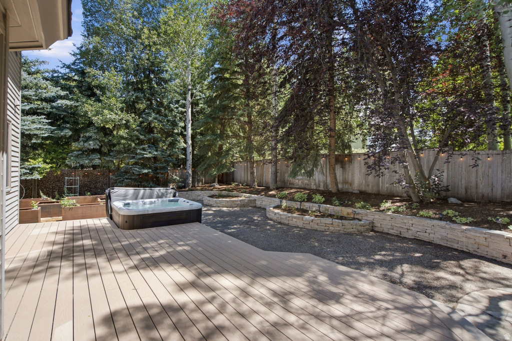 Spacious composite deck with an integrated hot tub