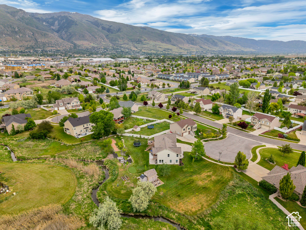 Aerial perspective showcasing a residential community with varied home styles