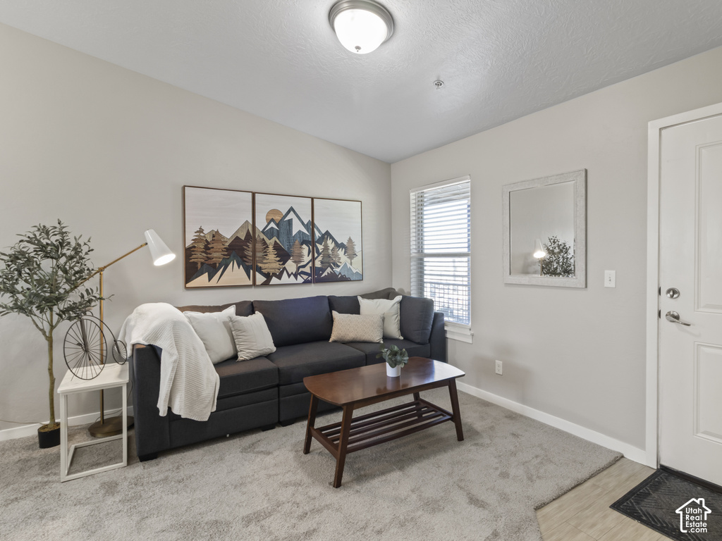 Bright and airy living room showcasing neutral wall finishes, recessed ceiling lighting, and abundant natural light from multiple windows with plantation shutters