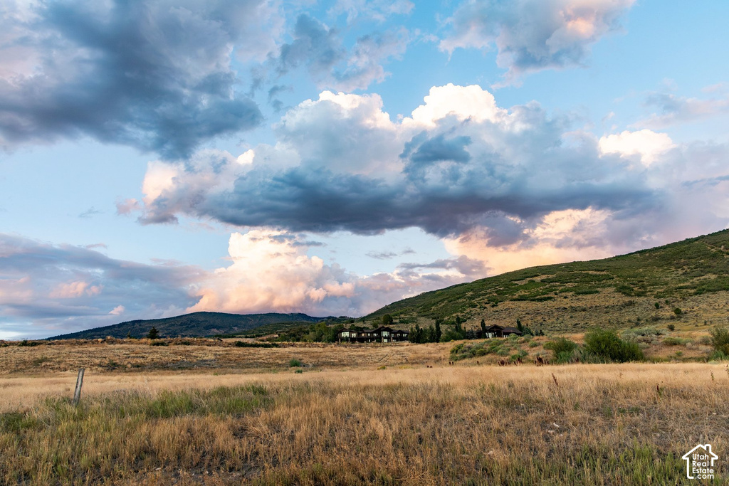 Expansive natural landscape with a gradual hillside and a cluster of residences