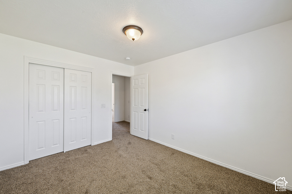 Neutral-toned carpeting, white walls, and a ceiling-mounted light fixture