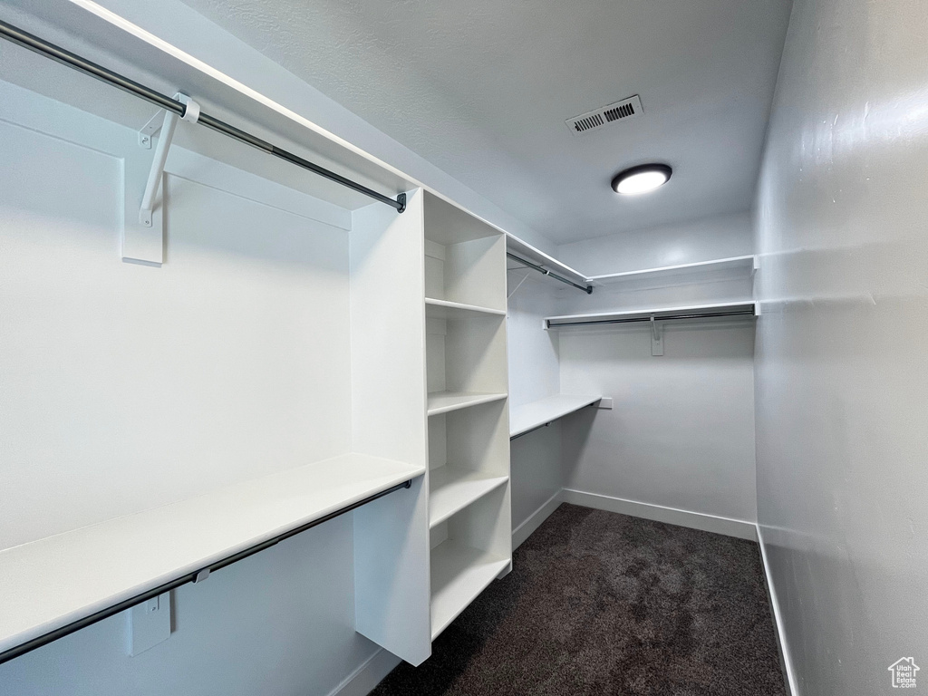 Custom closet shelving with multiple hanging rods, built-in shelves, and a flush-mount ceiling light