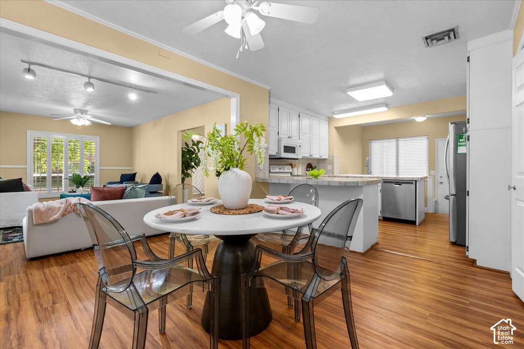 Open concept living area with wood-finish flooring