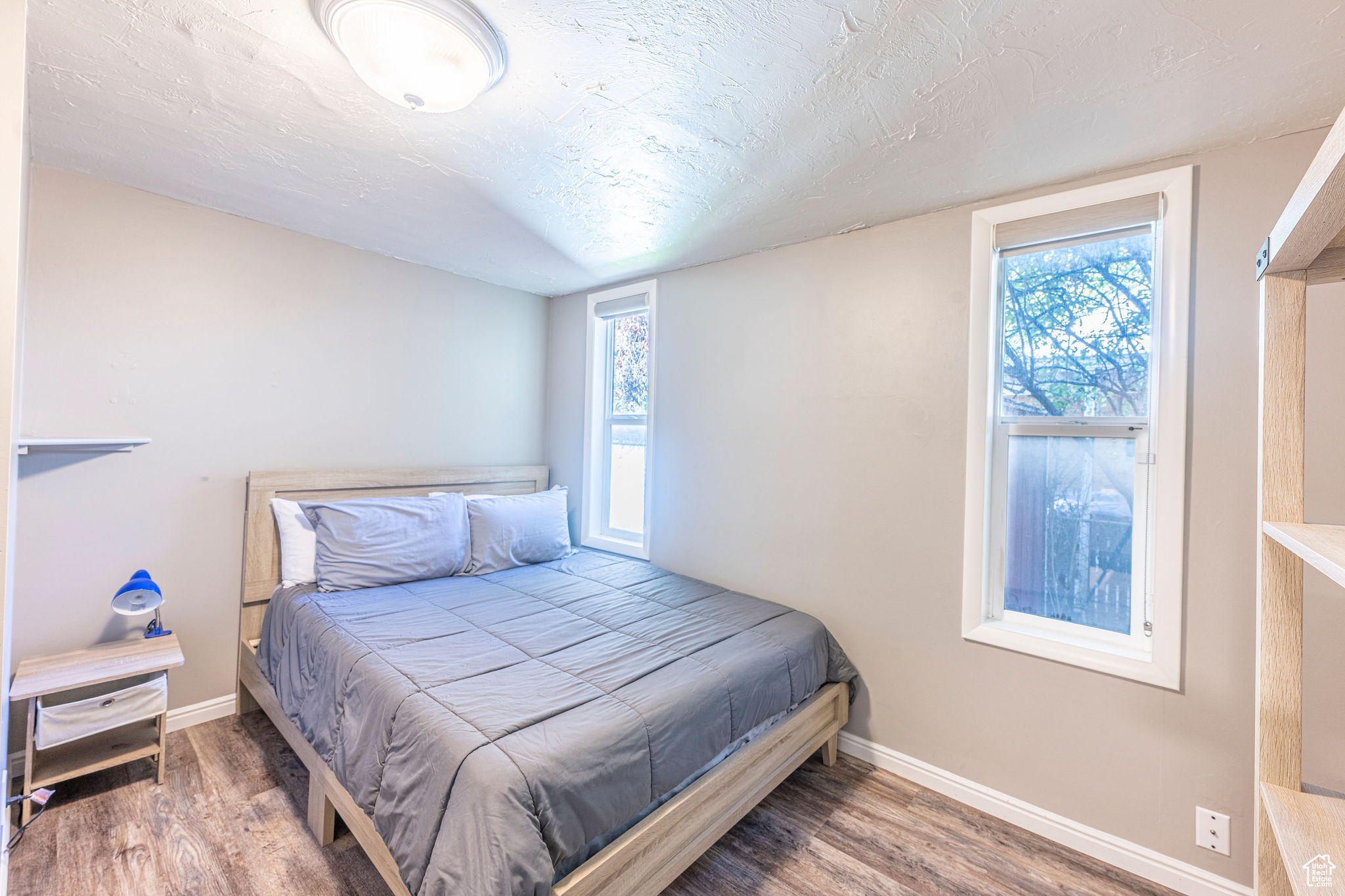 Bedroom with wood-type flooring and multiple windows