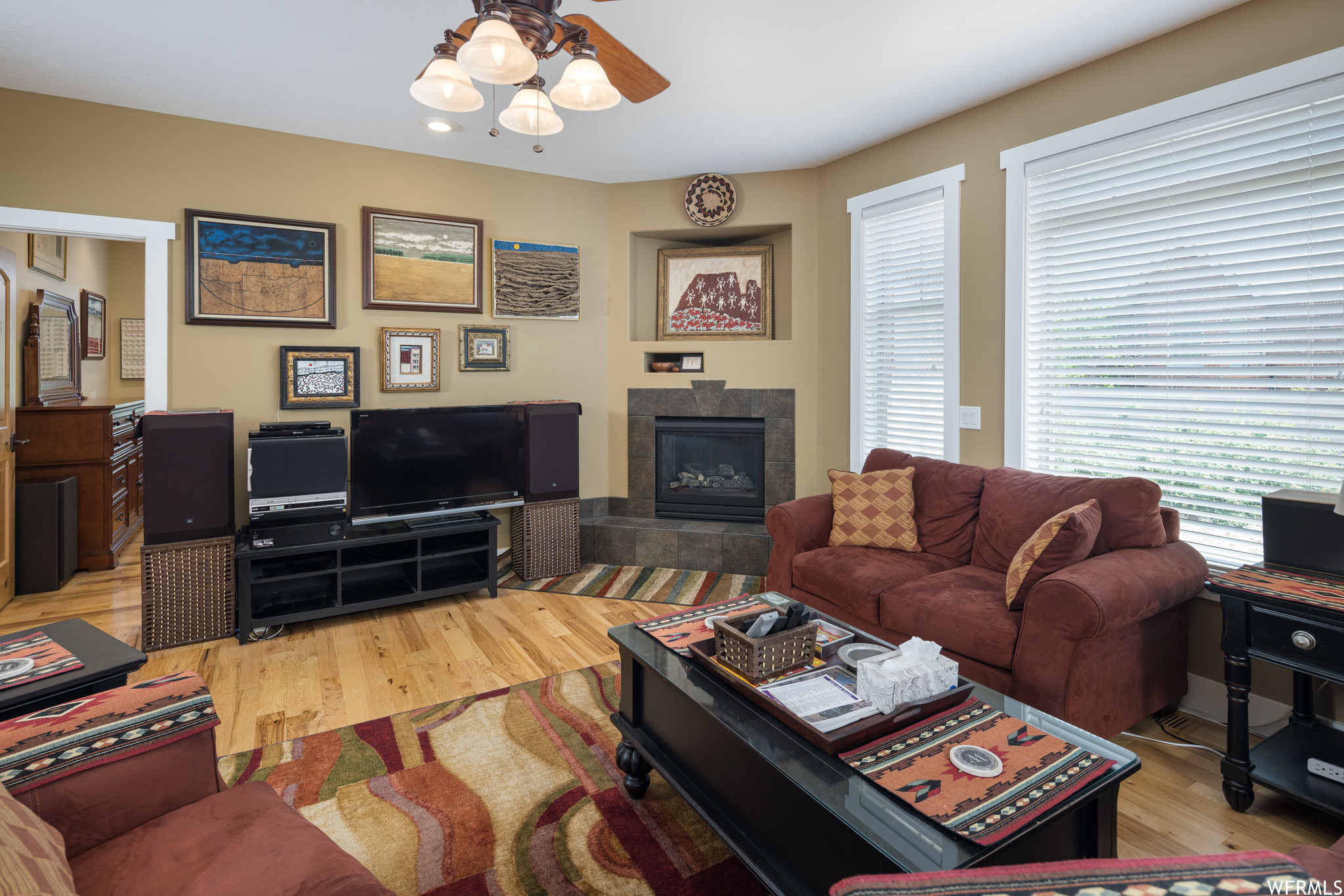 Gas Log Fireplace with South Facing Windows