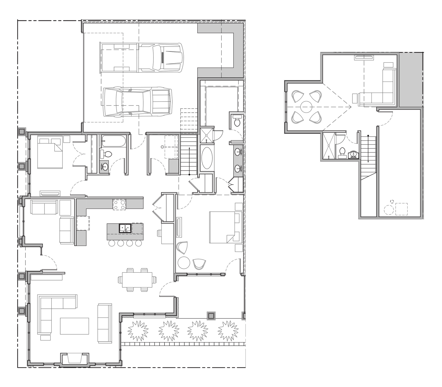 Floor plan- Slate 2-3 bedroom option with optional bonus room upstairs with full bathroom, family room and play/work space