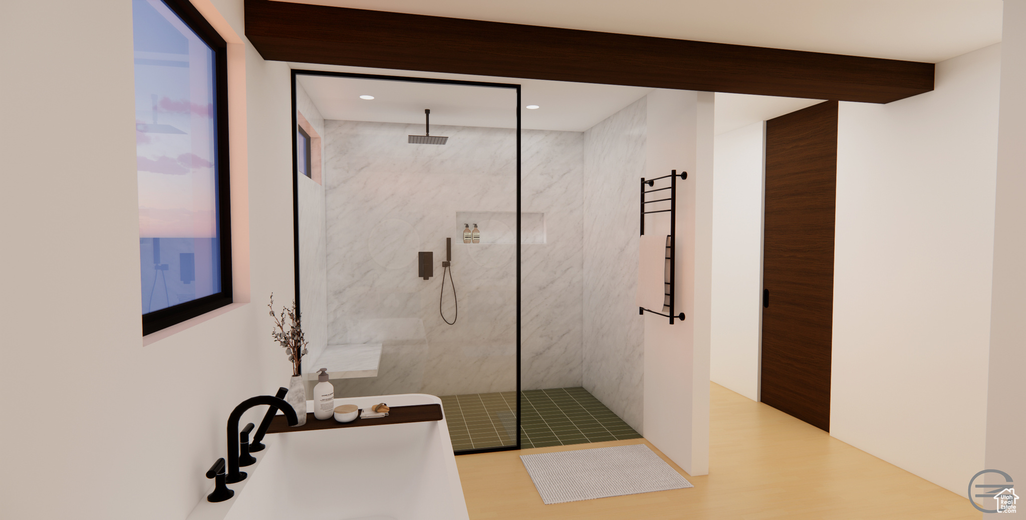 Bathroom featuring tub and a tile shower - RENDERING