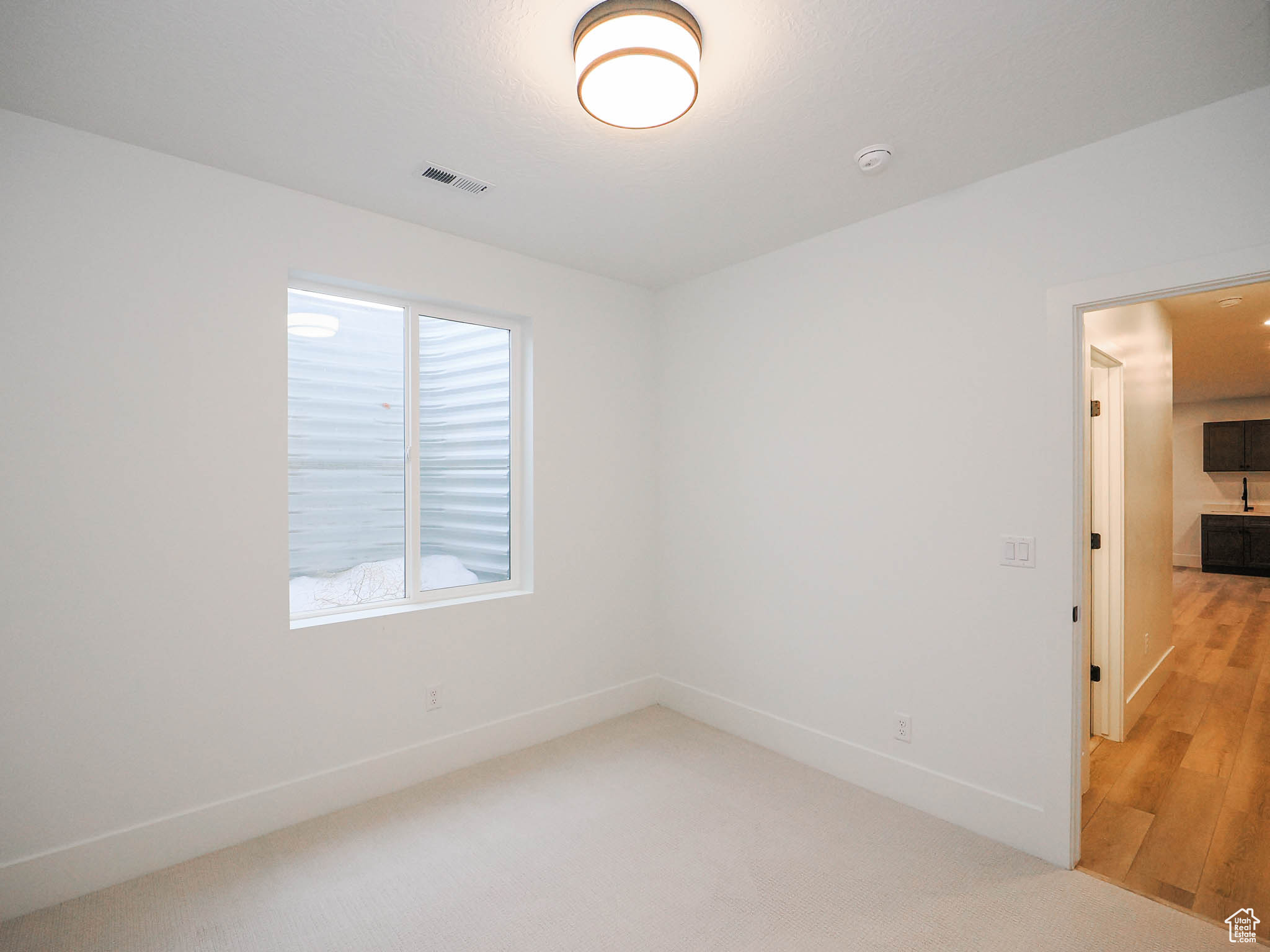 Spare room featuring a wealth of natural light and light carpet