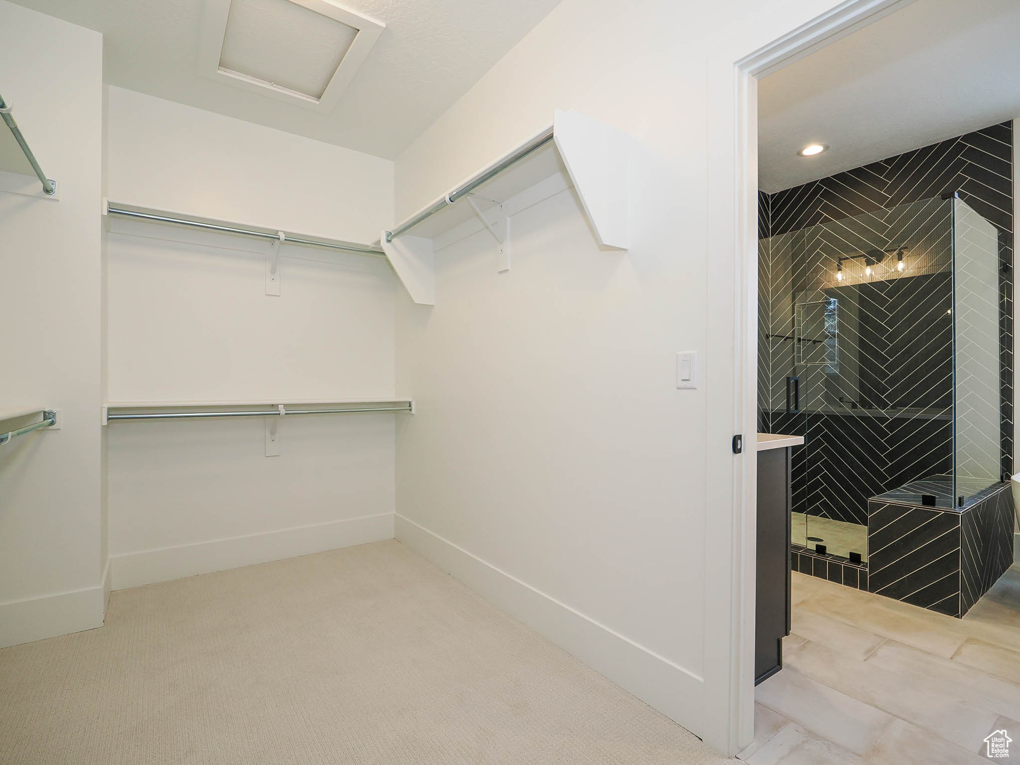 Spacious closet featuring light carpet