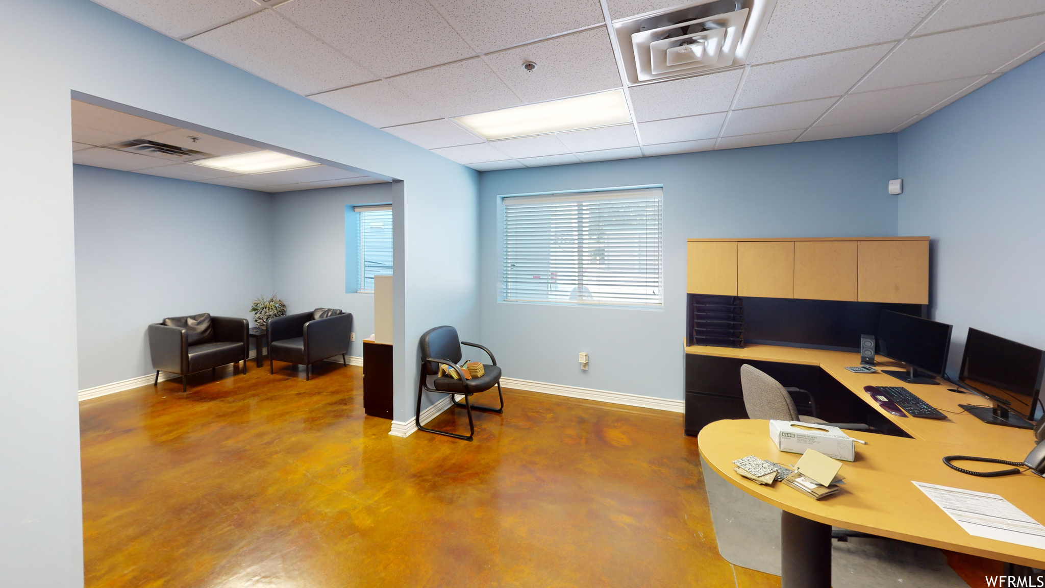 Office space with a drop ceiling