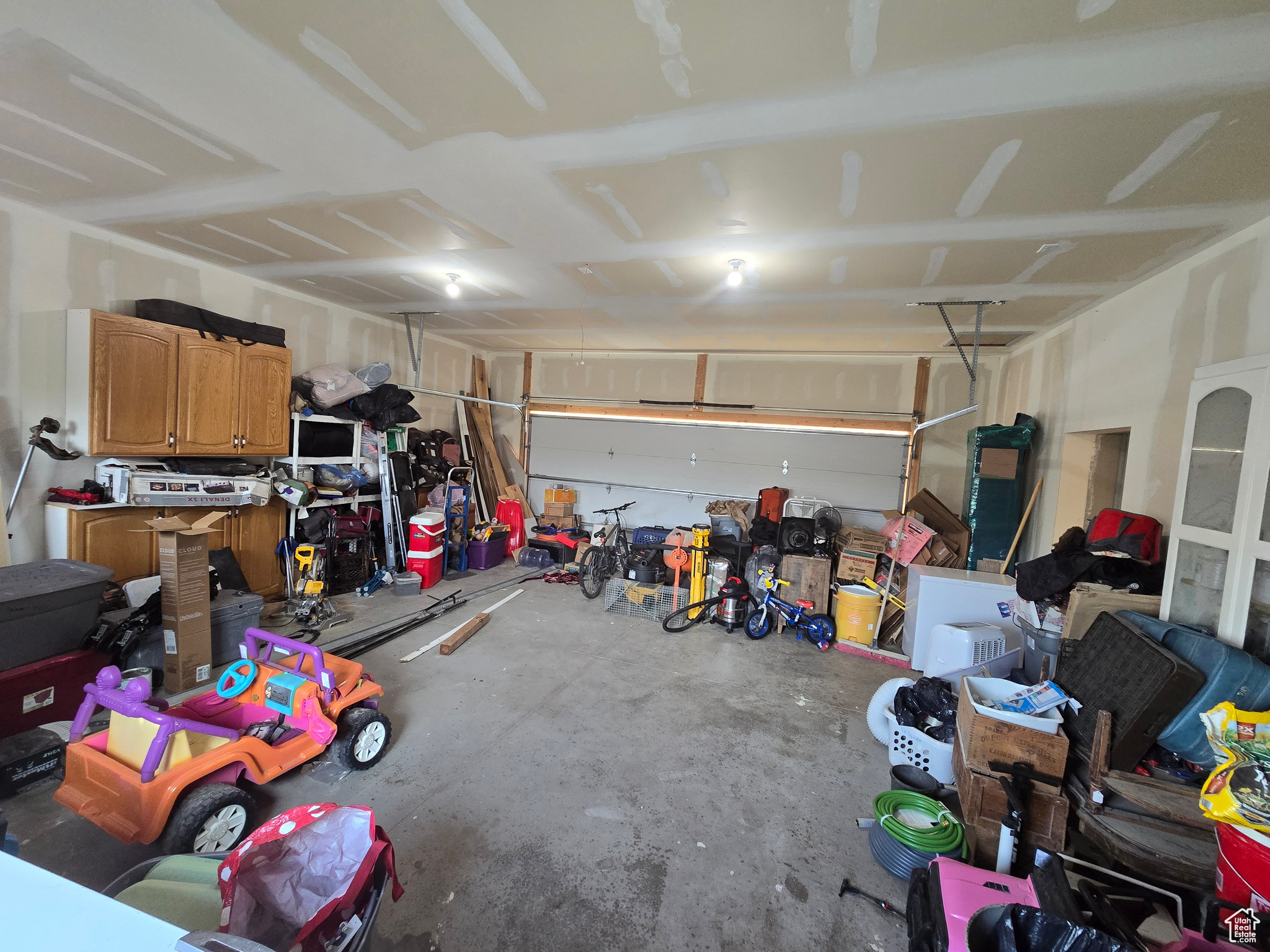 View of attached garage