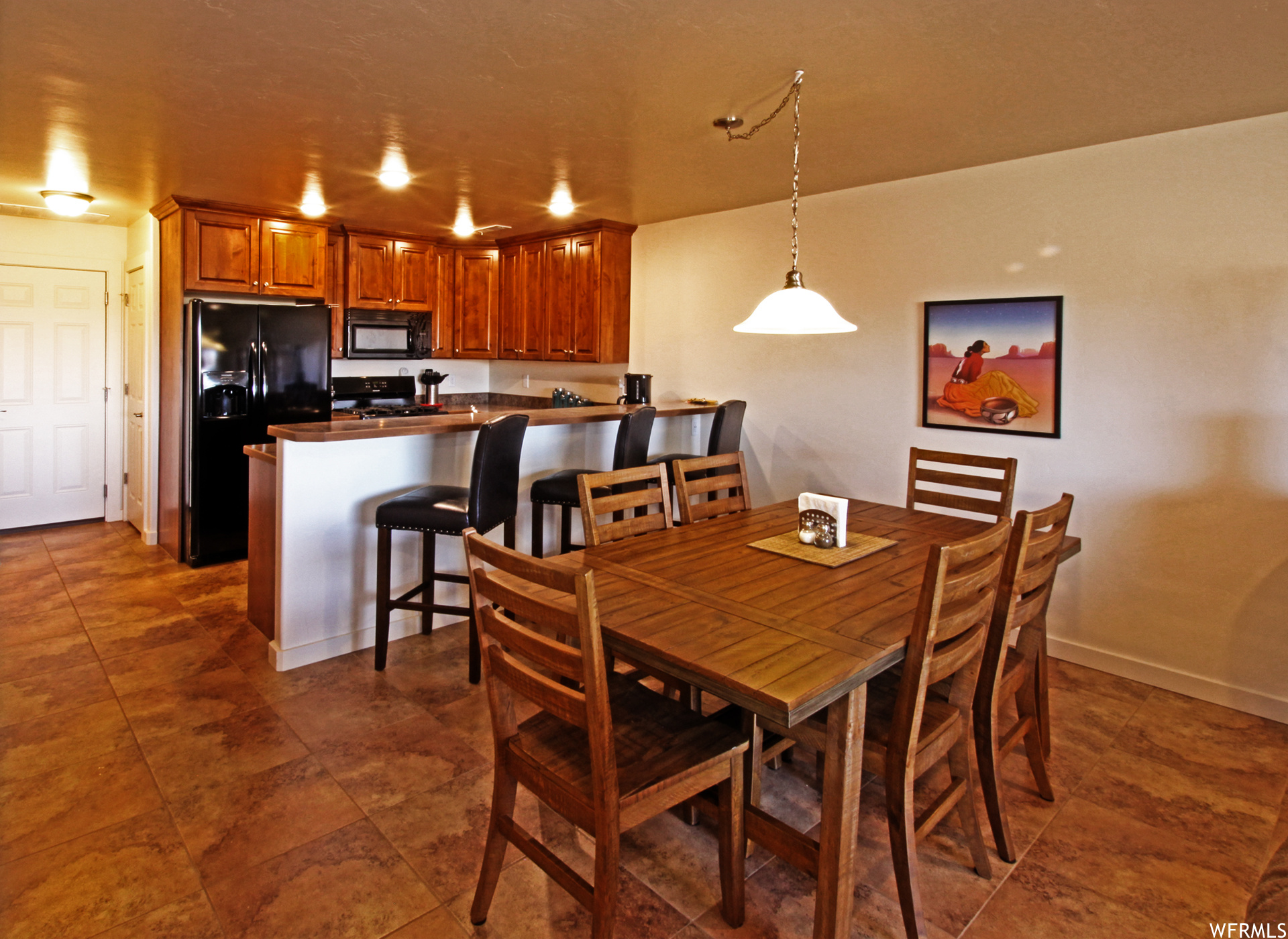 View of tiled dining space