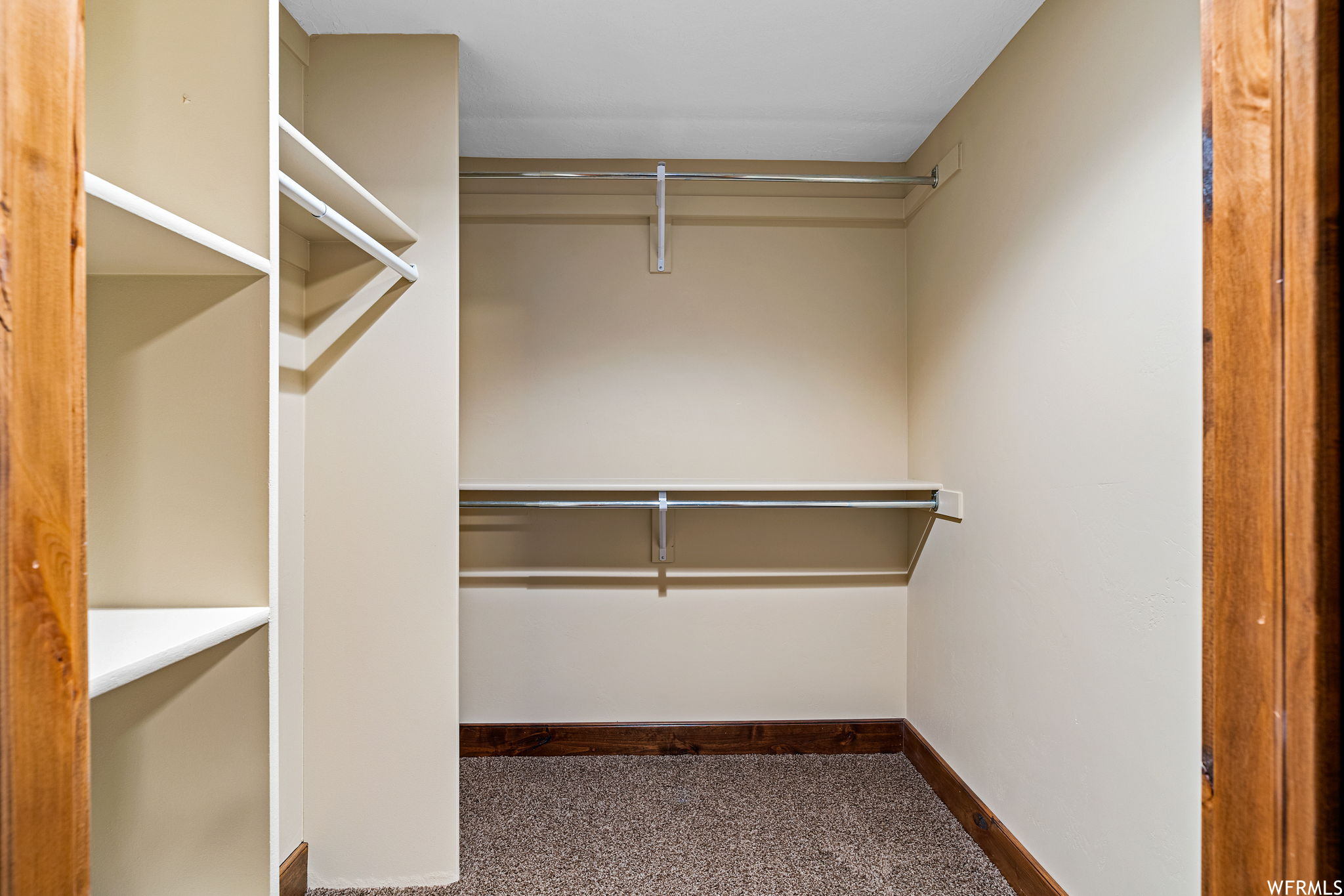 Spacious closet featuring dark carpet