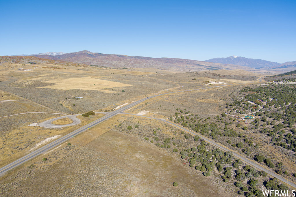 Aerial view featuring a mountain view