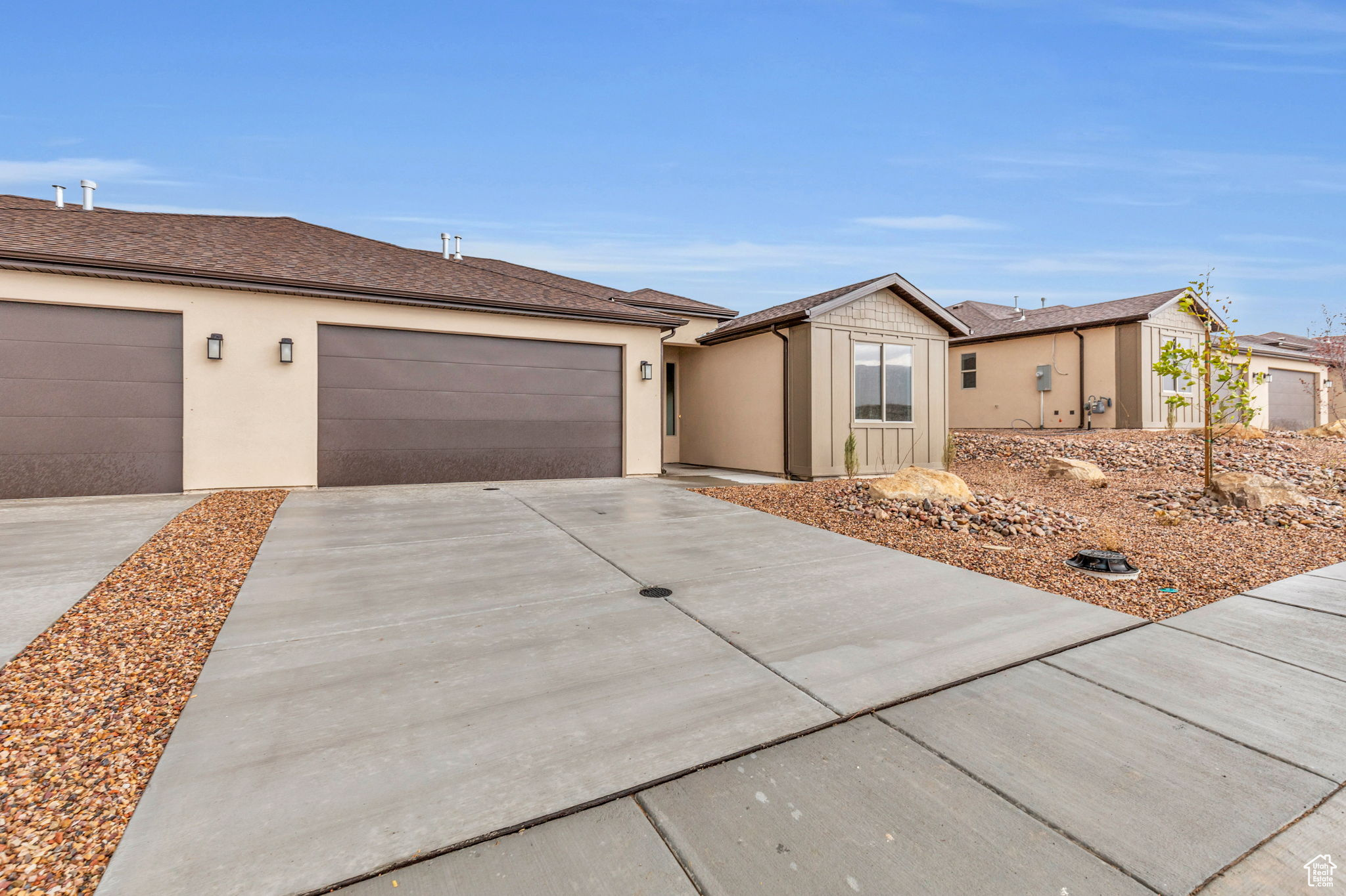 Single story home featuring a garage