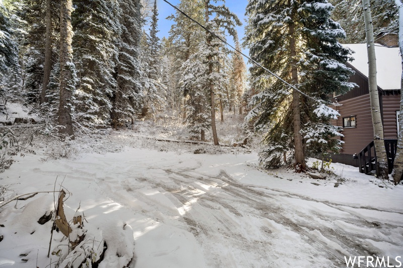 View of yard covered in snow