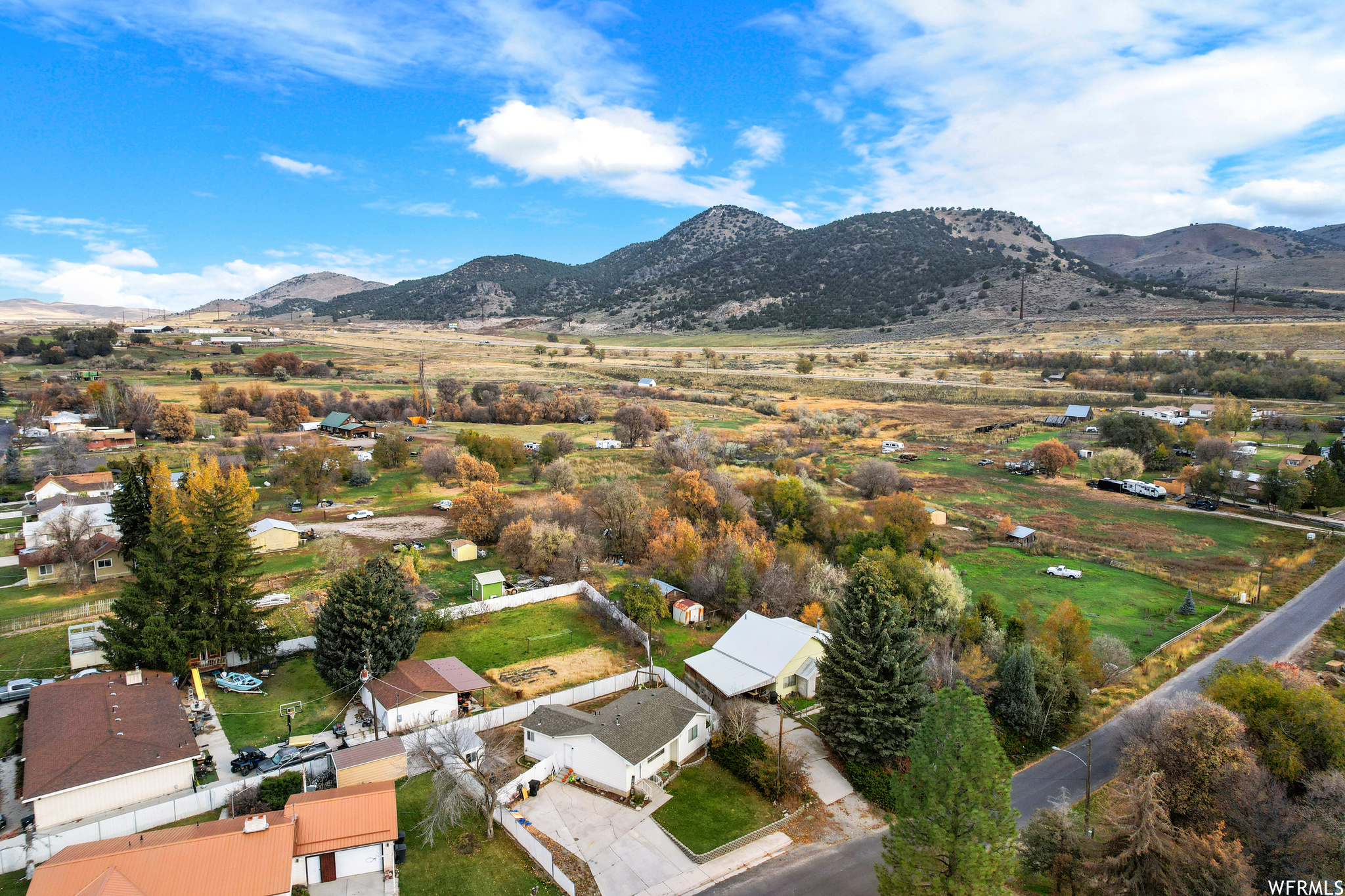 Aerial view featuring a mountain view