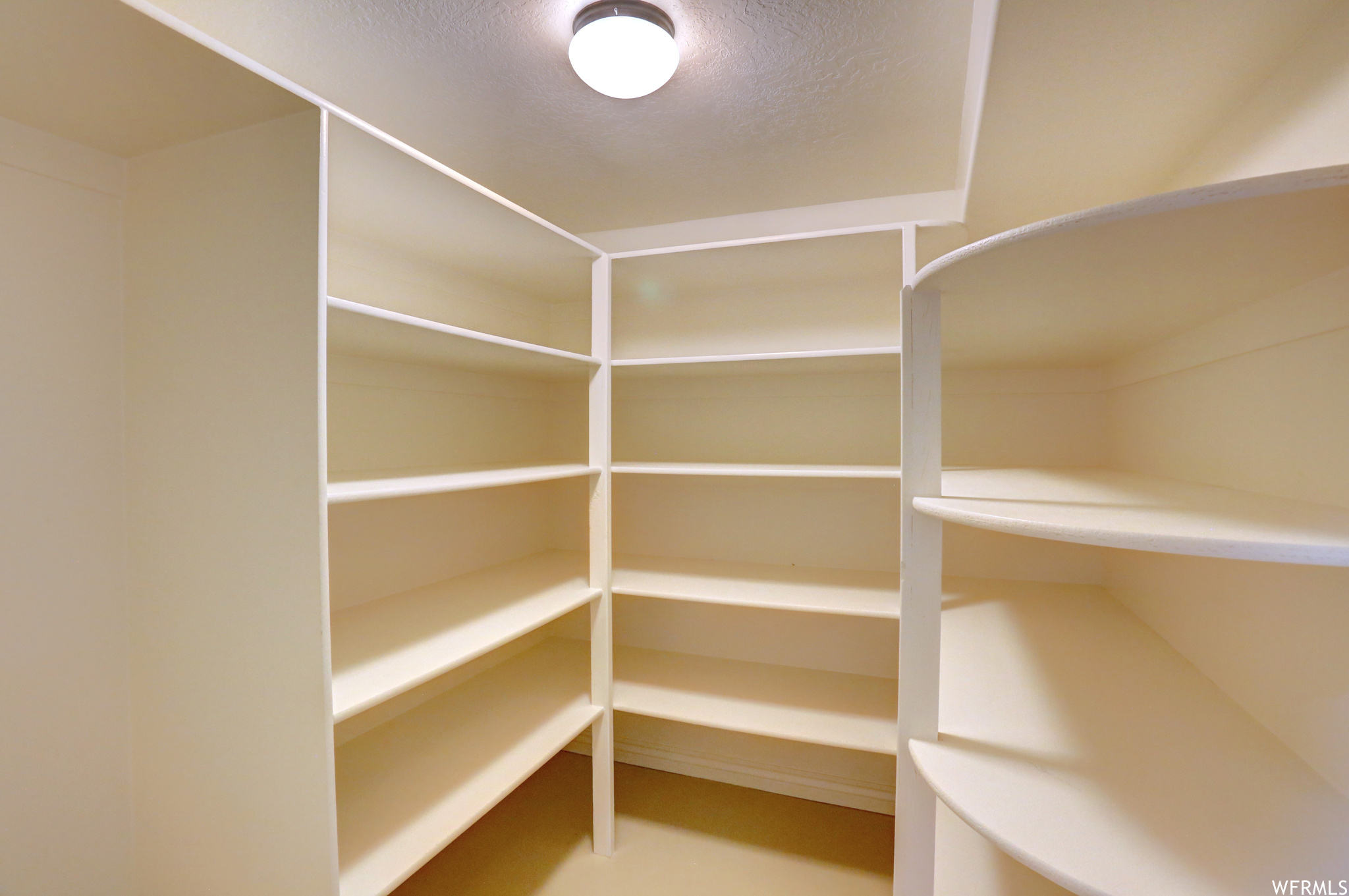 Basement storage room w/ built-in shelving
