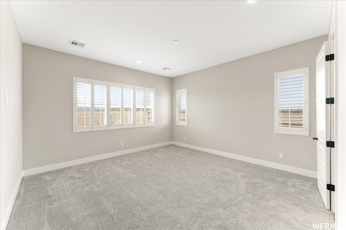 Unfurnished room featuring light colored carpet and a healthy amount of sunlight