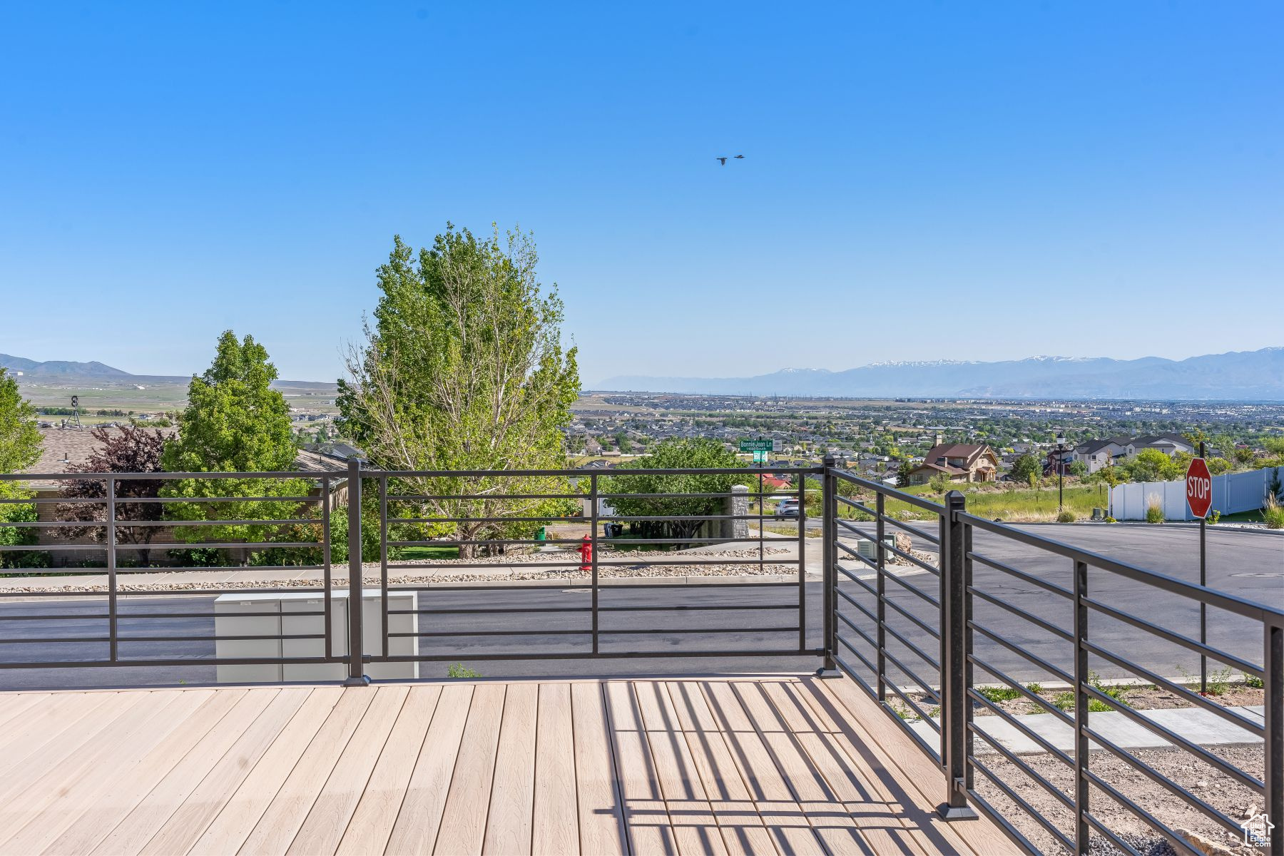 Wooden deck with a mountain view