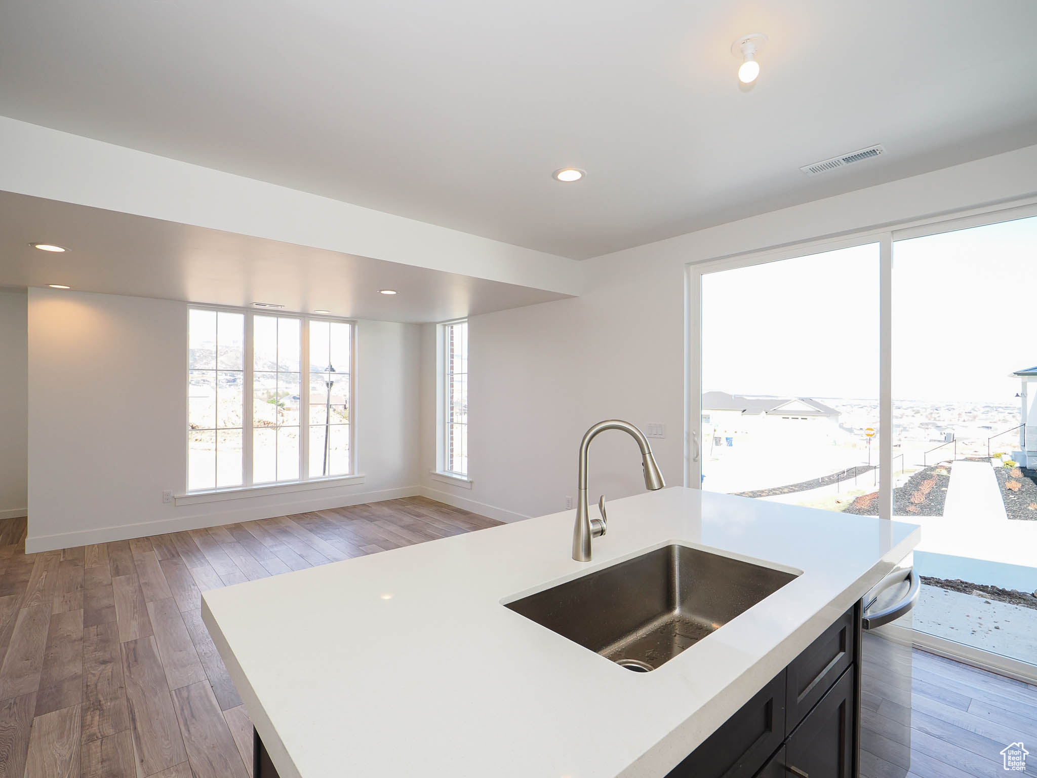 Kitchen featuring sink, dishwasher, and hardwood / wood-style flooring