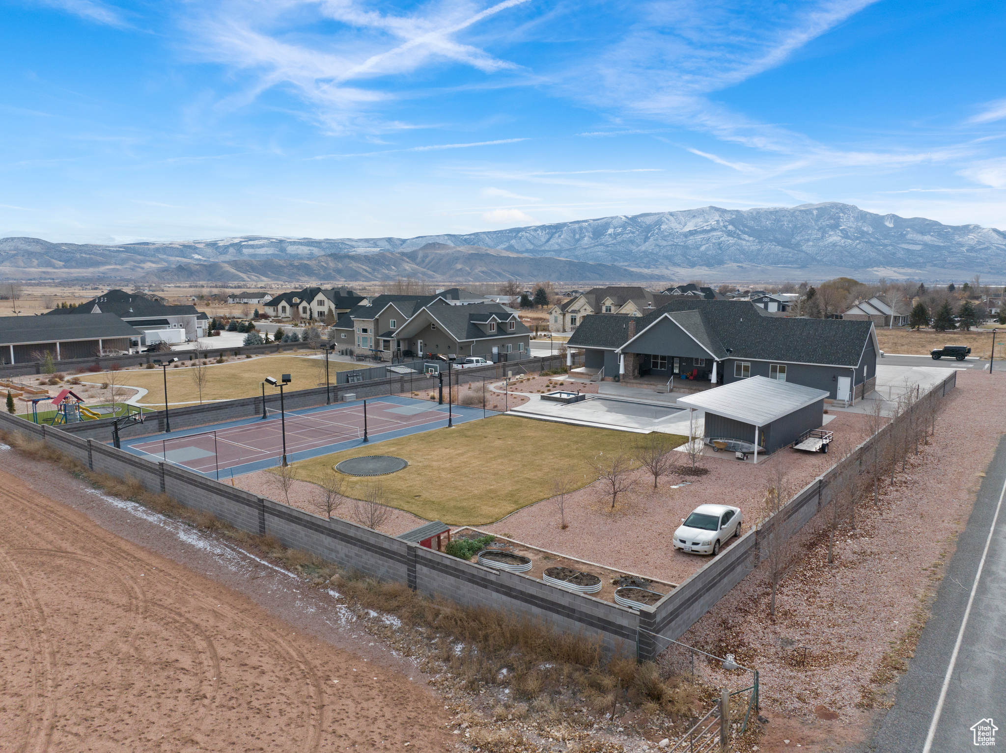 Drone / aerial view with a mountain view