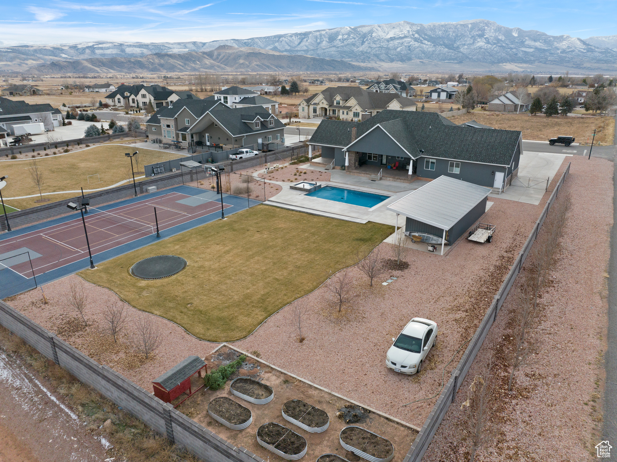 Aerial view featuring a mountain view