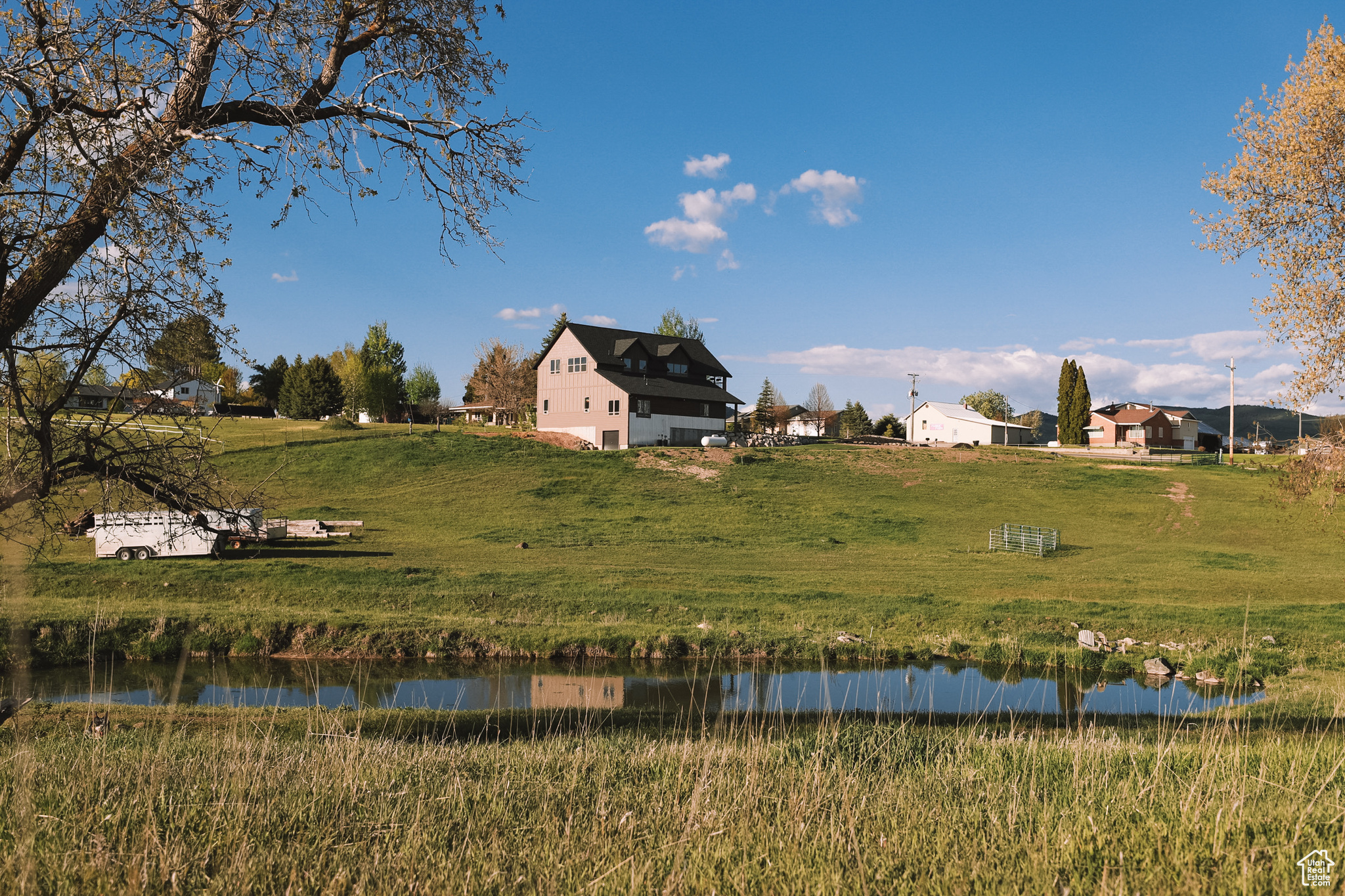 View of yard with a water view