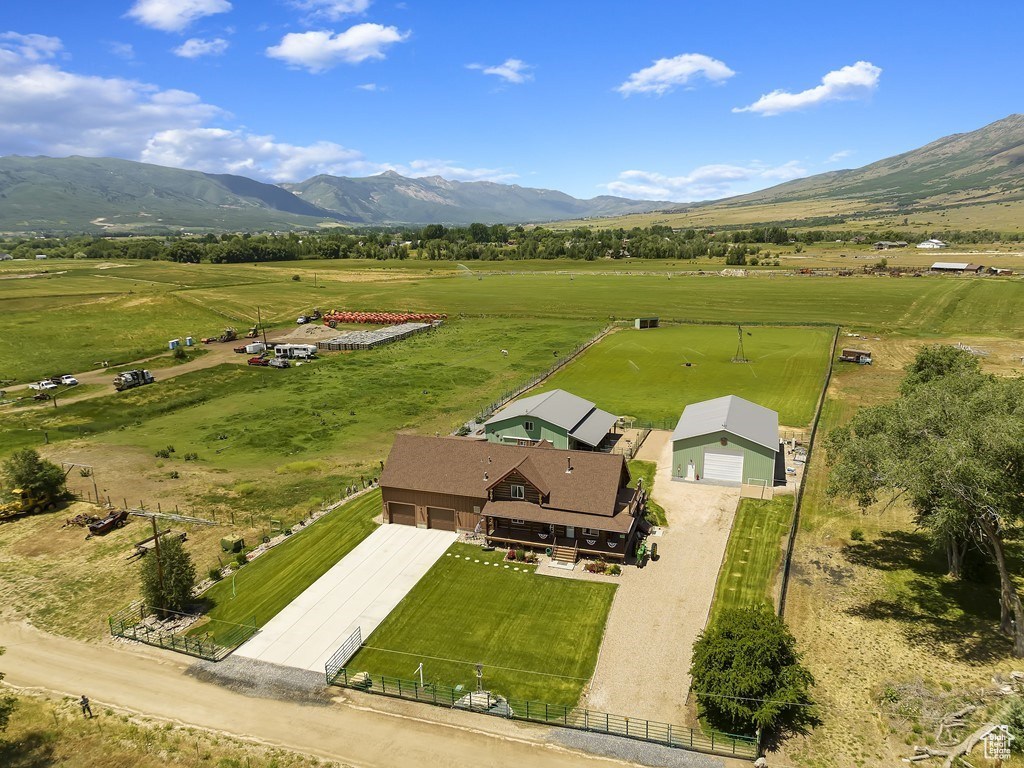 Drone / aerial view featuring a rural view and a mountain view