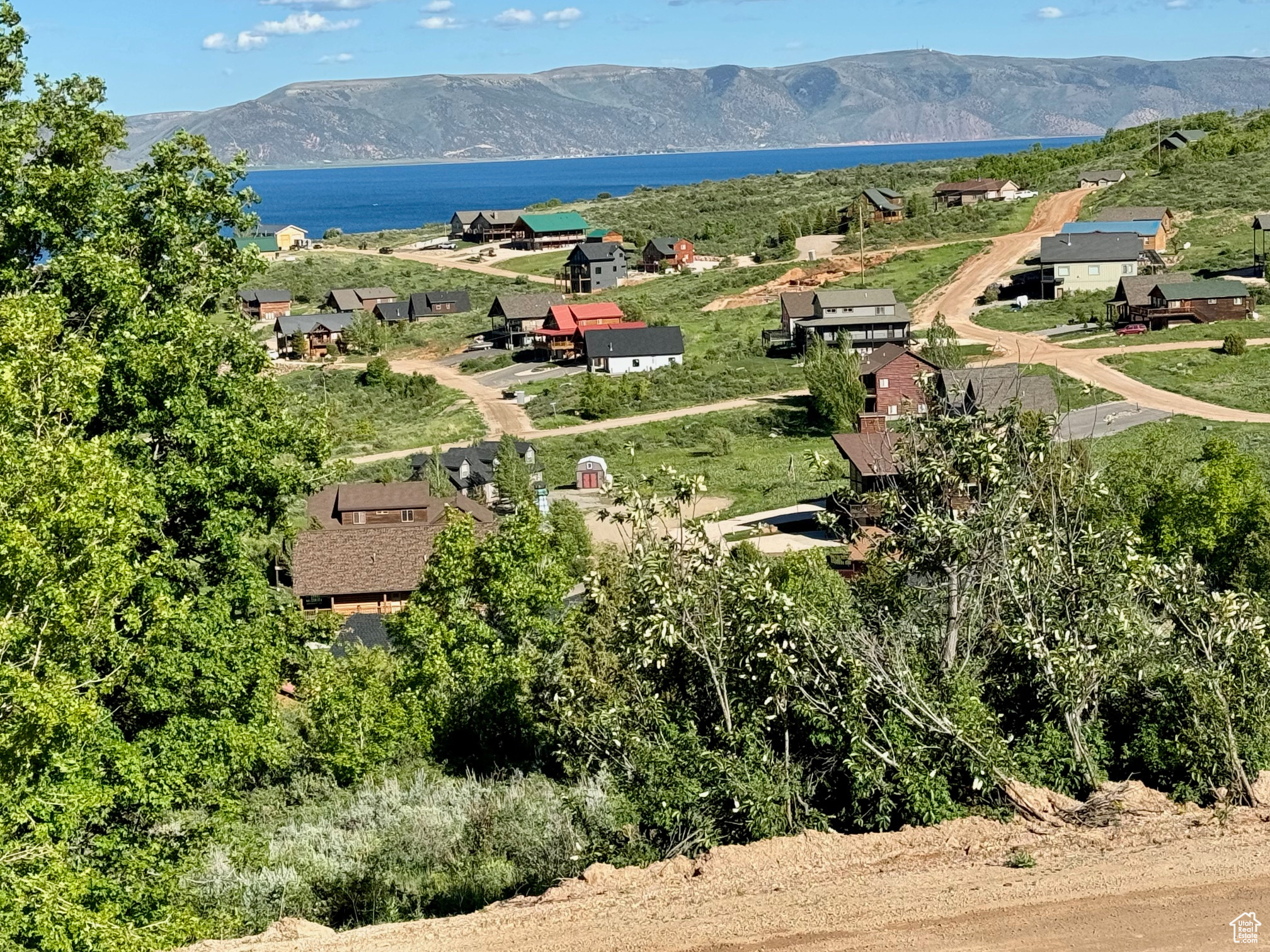 Aerial view with a water and mountain view