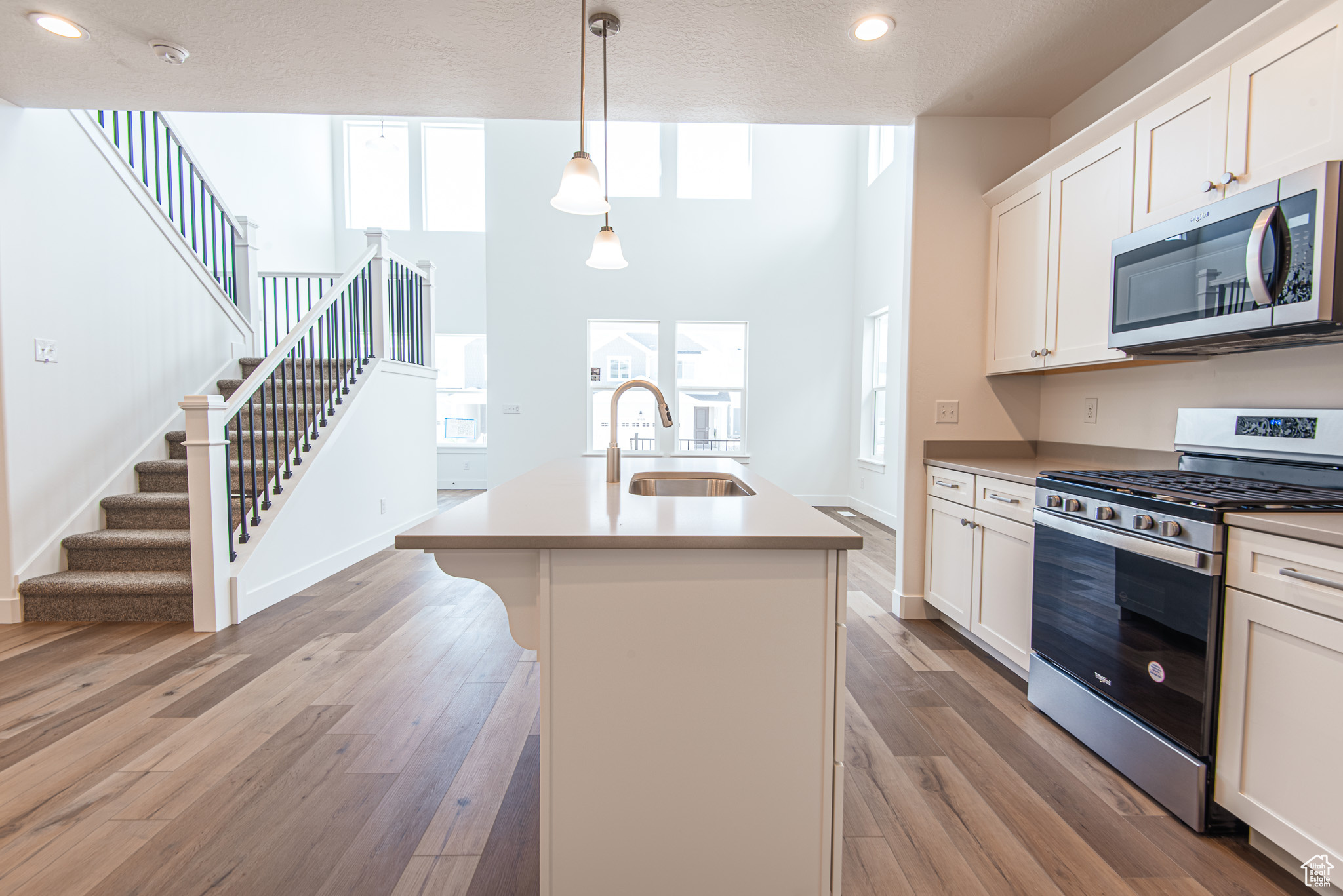 Kitchen with plenty of natural light, sink, wood-type flooring, and appliances with stainless steel finishes