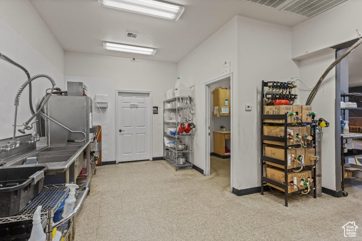 Interior space with light tile floors