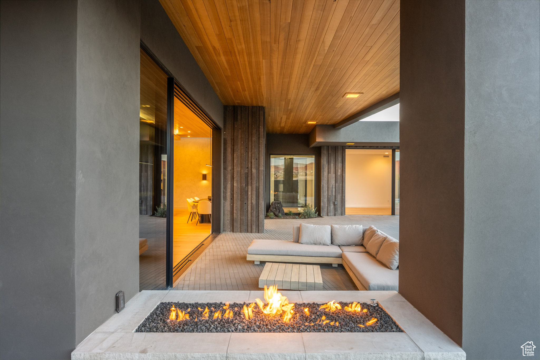 Interior space with a fire pit