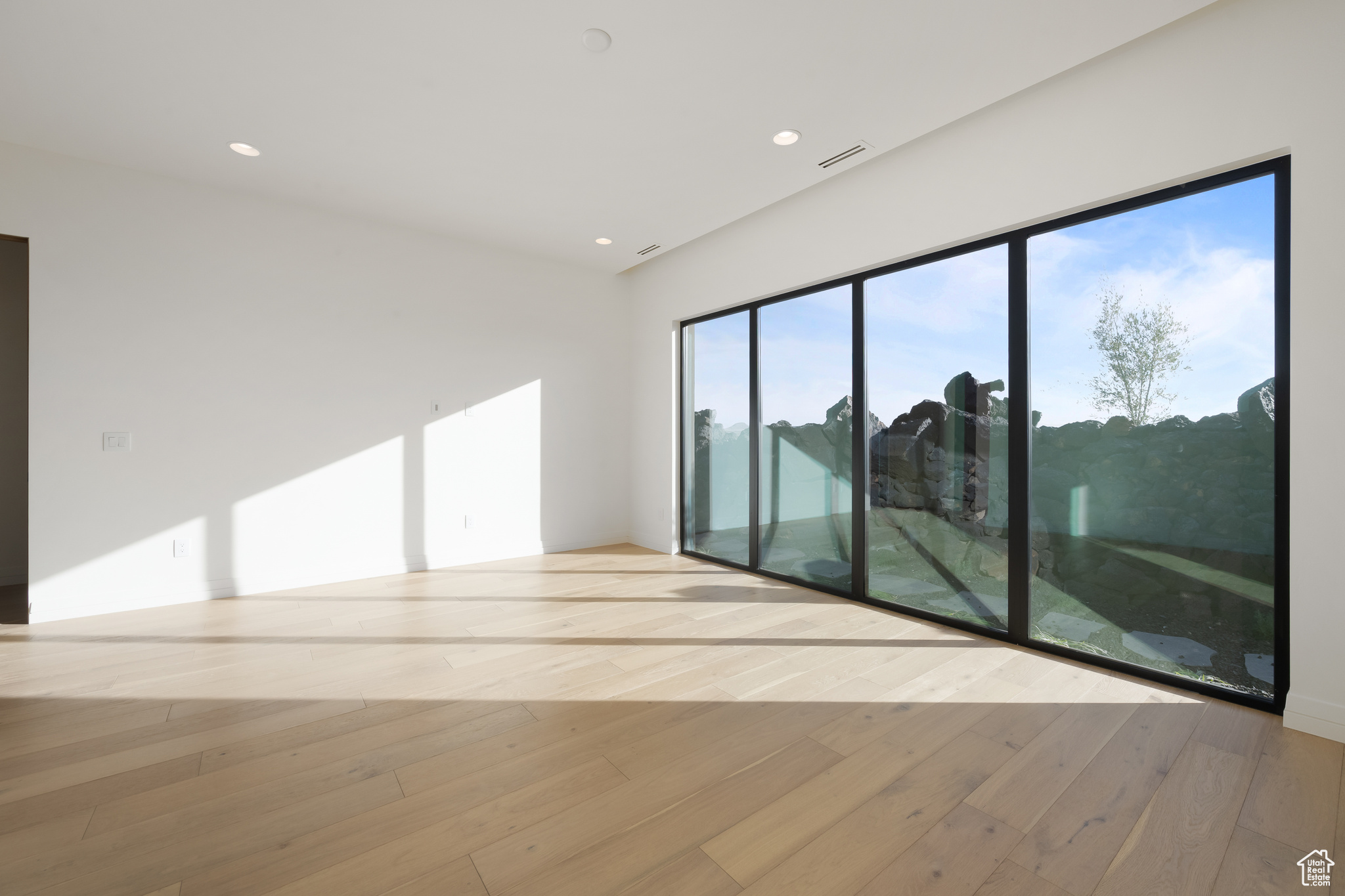 Unfurnished room with light wood-type flooring