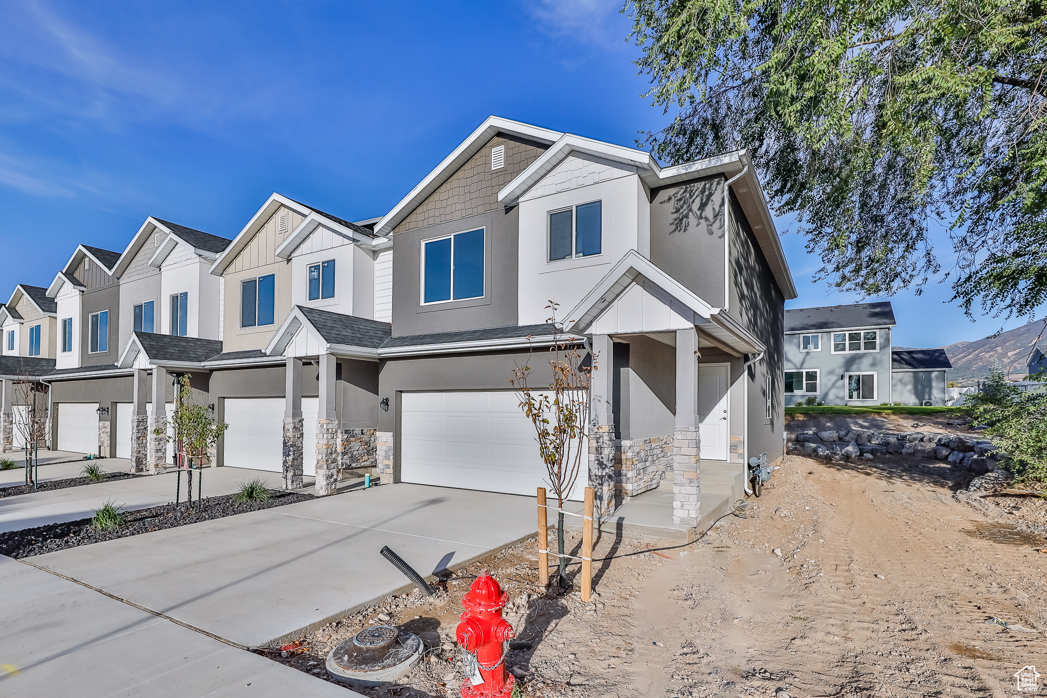 View of front of property with a garage