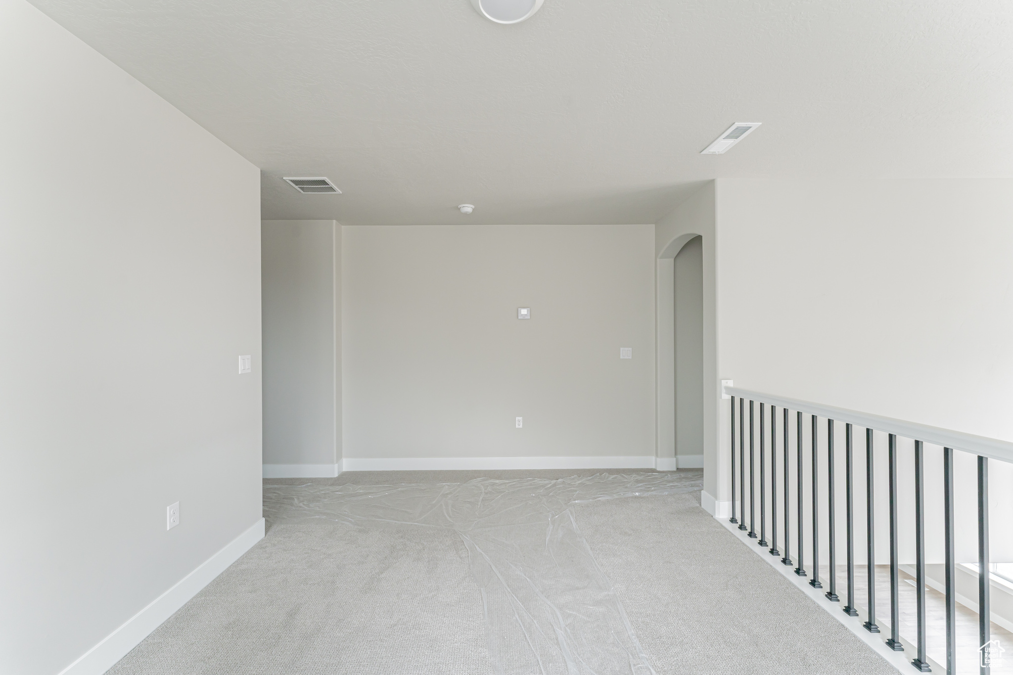 Unfurnished room with light colored carpet