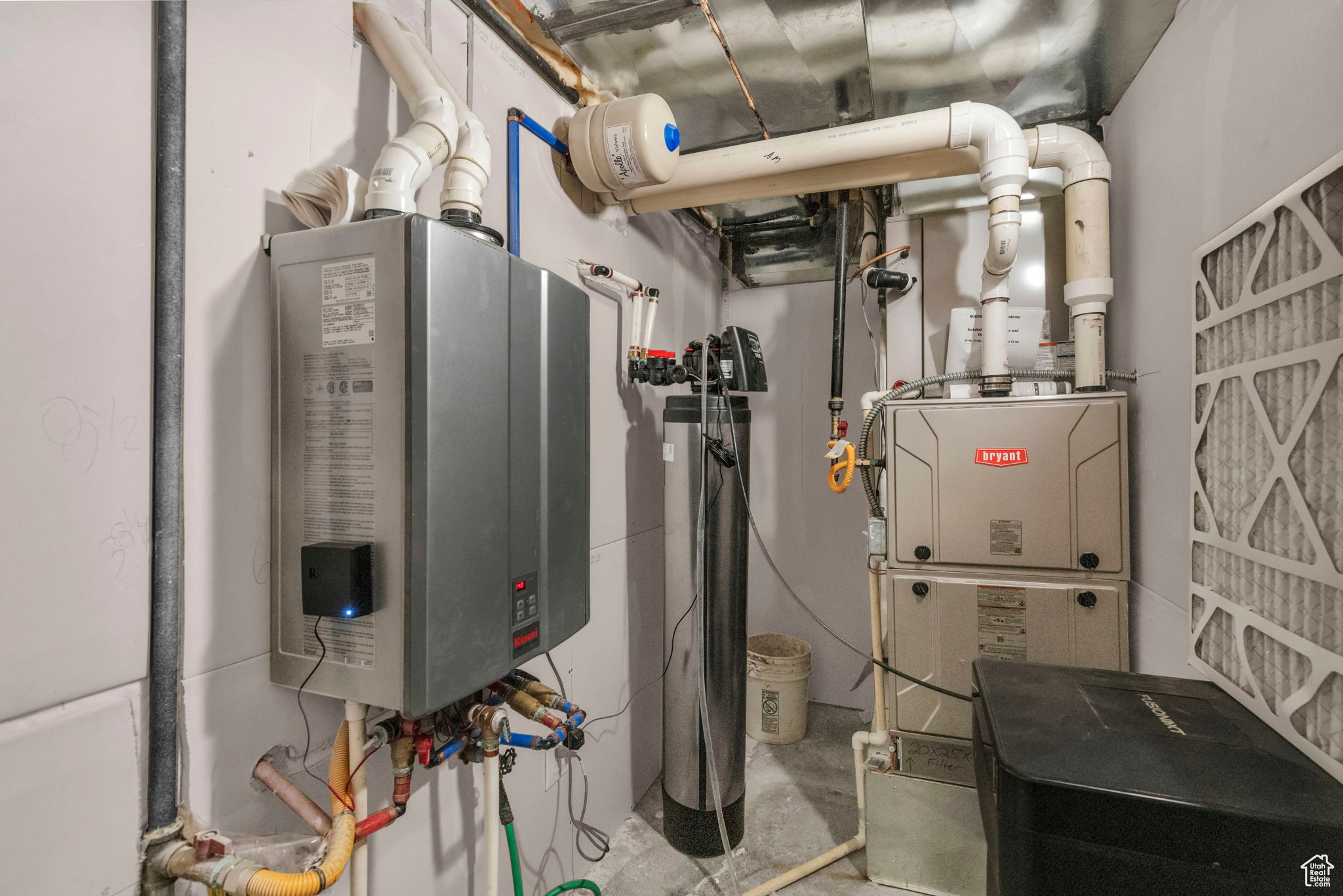 Natural gas furnace, on-demand water heater, and water softener
