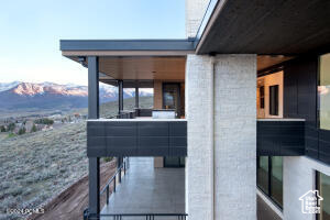 View of patio featuring a mountain view