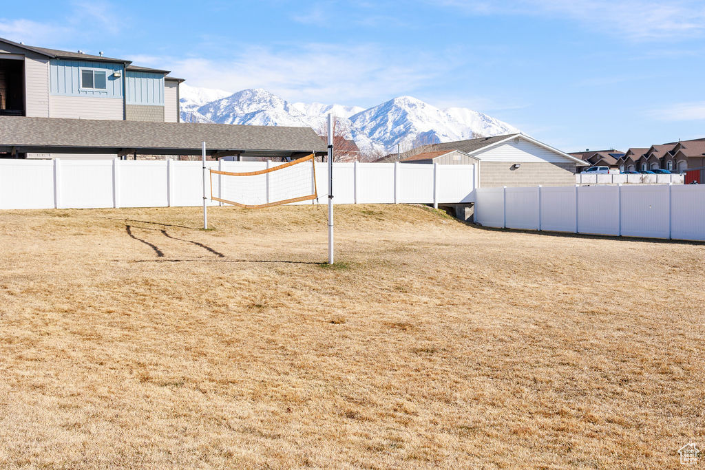 Volleyball court and mountain views